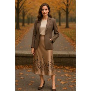 Paul Harris Design vintage long satin embroidered skirt Sz Large